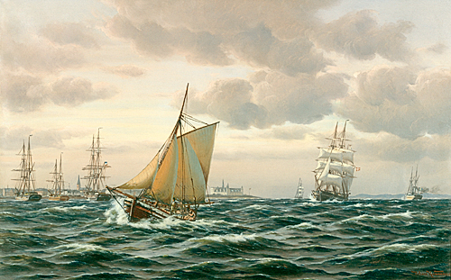 Johan Neumann - Dreimastschiffe und Fischerboote im Küstengewässer vor Kopenhagen 