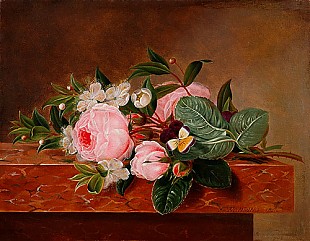 Frederike Wanding - Blumenstilleben mit Rosen, Stiefmütterchen und Blütenzweigen