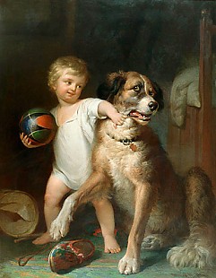 Paul Martin - Knabe mit einem Hund spielend