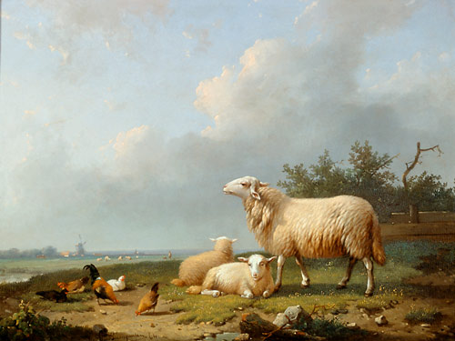 Cornelis van Leemputten - Weideszene in weiter belgischer Landschaft