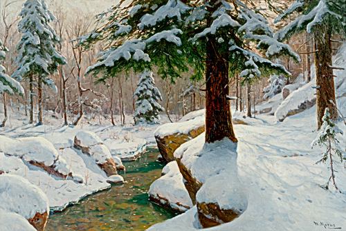 Walter Moras - Bach im verschneiten Winter Wald