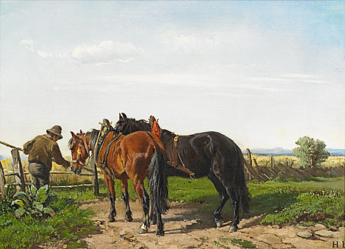 Ludwig Hartmann - Bauer mit zwei Pferden am Feldrand