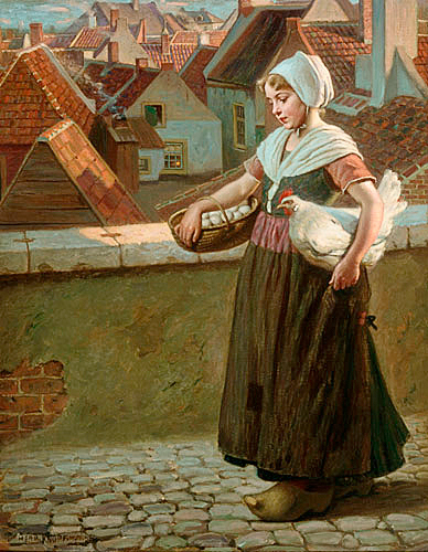 Hermann Knopf - Bauernmädchen auf dem Weg zum Markt in der Stadt
