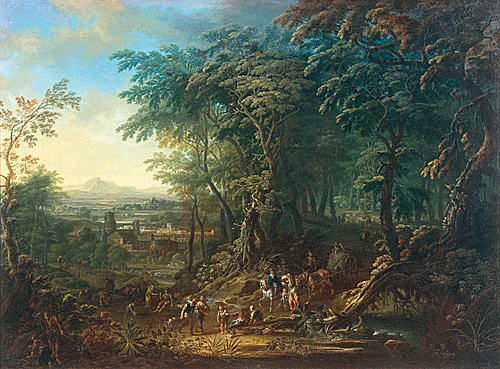 Johann Jacob Hartmann - Bewaldete Landschaft mit Reisenden