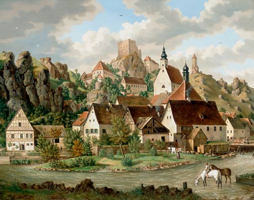 Franz Schmidt - Bewaldetes Flußtal mit Stadtansicht