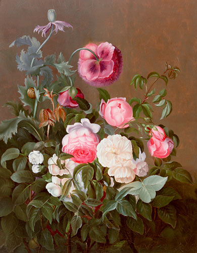 Johan Laurentz Jensen - Blumenstilleben mit Rosen und Mohn