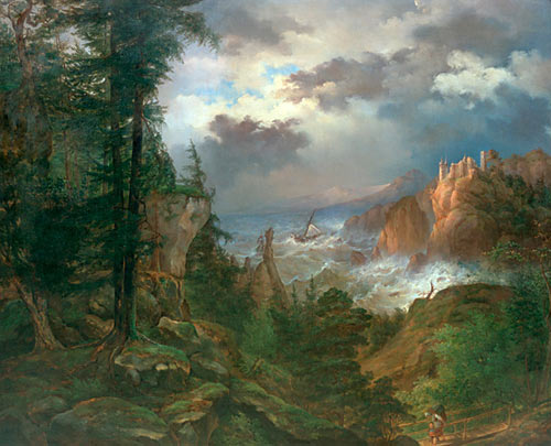 Friedrich Preller d.Ä. - Felsenküste im Sturm