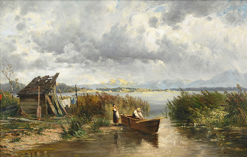 Eduard Bitterlich - Fischerfamilie am sommerlichen Chiemsee