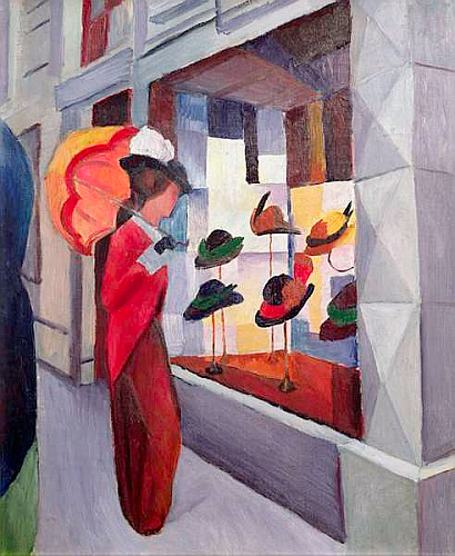 August Macke - Frau mit Sonnenschirm vor einem Hutladen