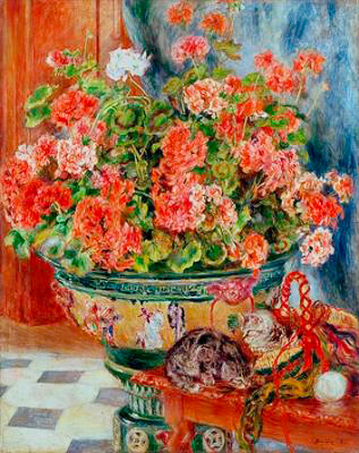 Pierre-Auguste Renoir - Geranien und Katze