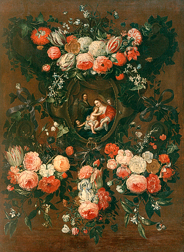 Daniel Seghers - Großes Blumenstilleben mit Marienmedaillon