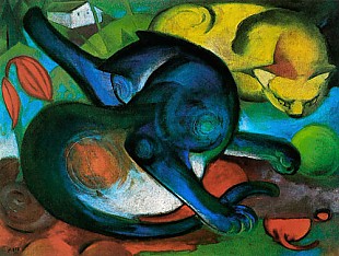 Franz Marc - Zwei Katzen, blau und gelb