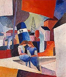 August Macke - Hafenbild mit Kindern auf der Mauer (Duisburg)