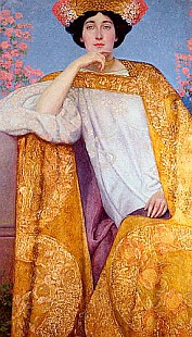Gustav Klimt - Frauenporträt in einem goldenen Kleid