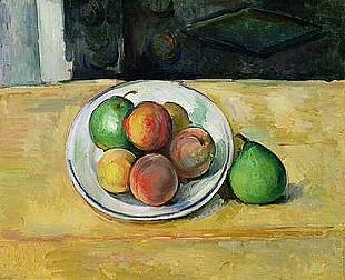 Paul Cézanne - Stilleben mit Pfirsich und grünen Birnen