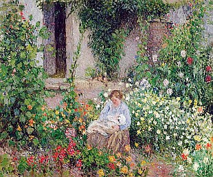 Camille Pissarro - Mutter und Kind im Blumengarten