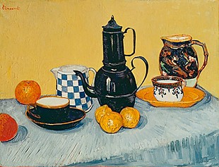 Vincent van Gogh - Stillleben mit blau-lackierter Kaffeekanne, Töpferware und Früchten