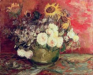 Vincent van Gogh - Sonnenblumen, Rosen und andere Blumen in einer Schale