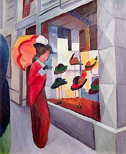 August Macke - Frau mit Sonnenschirm vor einem Hutladen