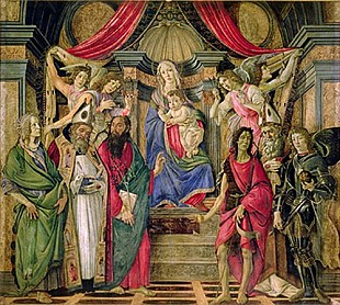 Sandro Botticelli - Jungfrau und Kind mit Heiligen aus dem Altarstück von San Barnabas