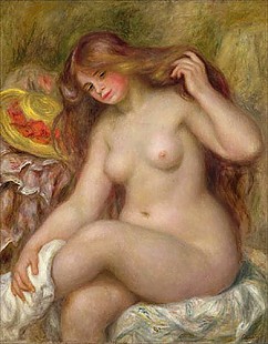 Pierre-Auguste Renoir - Nach dem Bad. Junges Mädchen mit langen blonden Haaren