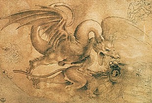 Leonardo da Vinci - Kampf zwischen einem Drachen und einem Löwen