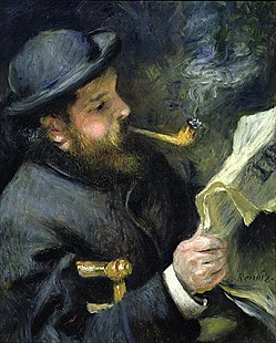 Pierre-Auguste Renoir - Bildnis Claude Monet mit Pfeife beim Zeitung lesen