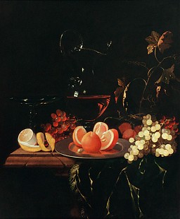 Johann Georg Hinz (Hainz) - Prunkstilleben mit Früchten und Weinkaraffe