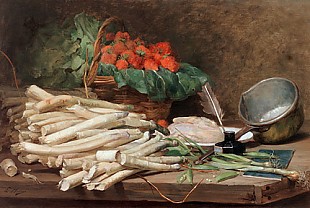 Ernest-Victor Hareux - Stilleben mit Spargel und Erdbeeren