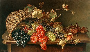 Franz Hohenberger - Stilleben mit Weintrauben und Bastkorb