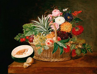 Johan Laurentz Jensen - Weidenkorb mit Blumen und Früchten