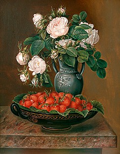 Johan Laurentz Jensen - zugeschr. - Stilleben mit Erdbeeren und Rosen