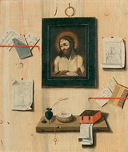 Andrea Domenico Remps - Trompe-l´oeil-Stilleben mit Christus-Bildnis, Schriftstücken und symb. Objekte