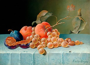 Emilie Preyer - Stilleben mit Pflaumen, Trauben, Pfirsichen und Haselnüssen