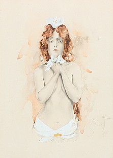 Ludek Marold - Weiblicher Halbakt mit weißen Lilienblüten