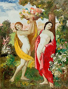 Bela Ivaniy-Grünwald - Zwei Frauenakte auf einer Sommerwiese - Allegorie