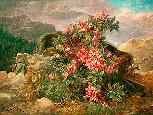 Hans Zatzka - Blumenstilleben in Berglandschaft