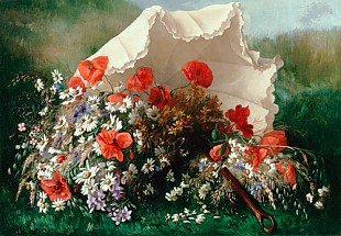 Claude Louis-Marie Revol - Stilleben mit Wiesenblumen unter einem Schirm