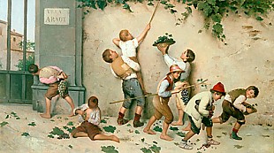 neapolitanisch. Maler - Die jungen Weintraubendiebe an der Mauer der Villa Arnot
