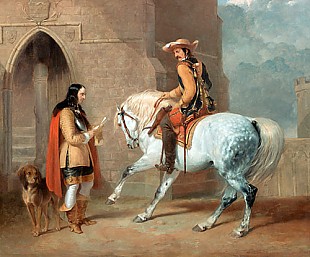 Abraham Cooper - Kurier zu Pferde vor einem Burgherrn