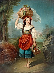 Ital. Maler - Junge Frau mit Früchtekörben 
