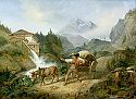 Bauer mit seinem Karren im Gebirge 