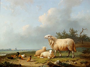 Cornelis van Leemputten - Weideszene in weiter belgischer Landschaft