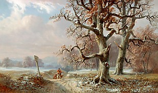 Anton Viktor Steinach - Postreiter in bewaldeter Winterlandschaft