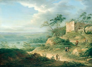 Johann Christian Vollerdt - Bauern und Wanderer in weiter Flußlandschaft