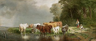 Münchener Maler - Kuhhirte mit Herde