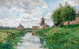 Edmond Marie Petitjean - Landschaft mit Kanal und Windmühle