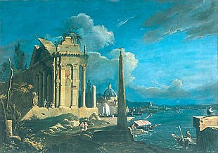 Antonio de Pian - Venezianische Küstenlandschaft mit Tempelruine 