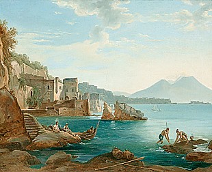 Italienischer Maler - Neapolitanische Küstenlandschaft mit Fischern 