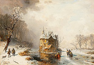 Carl Hilgers - Verschneite Flußlandschaft mit Wasserschloß